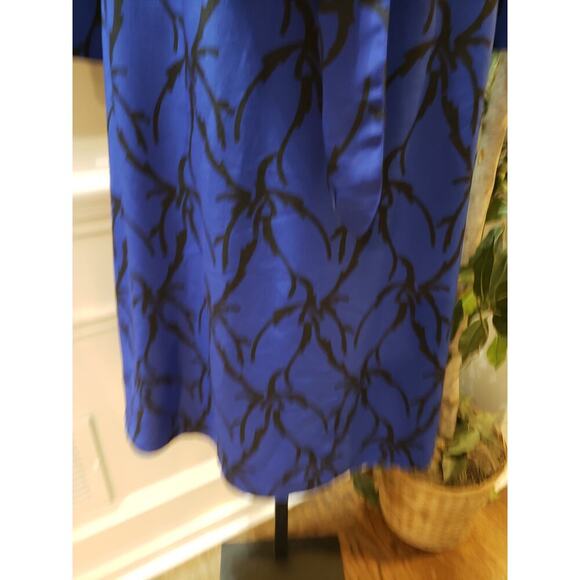Vintage Caron Chicago Sheath Dress S Blue Patterned Cowl Neck Tie Waist Back Zip - Picture 9 of 12